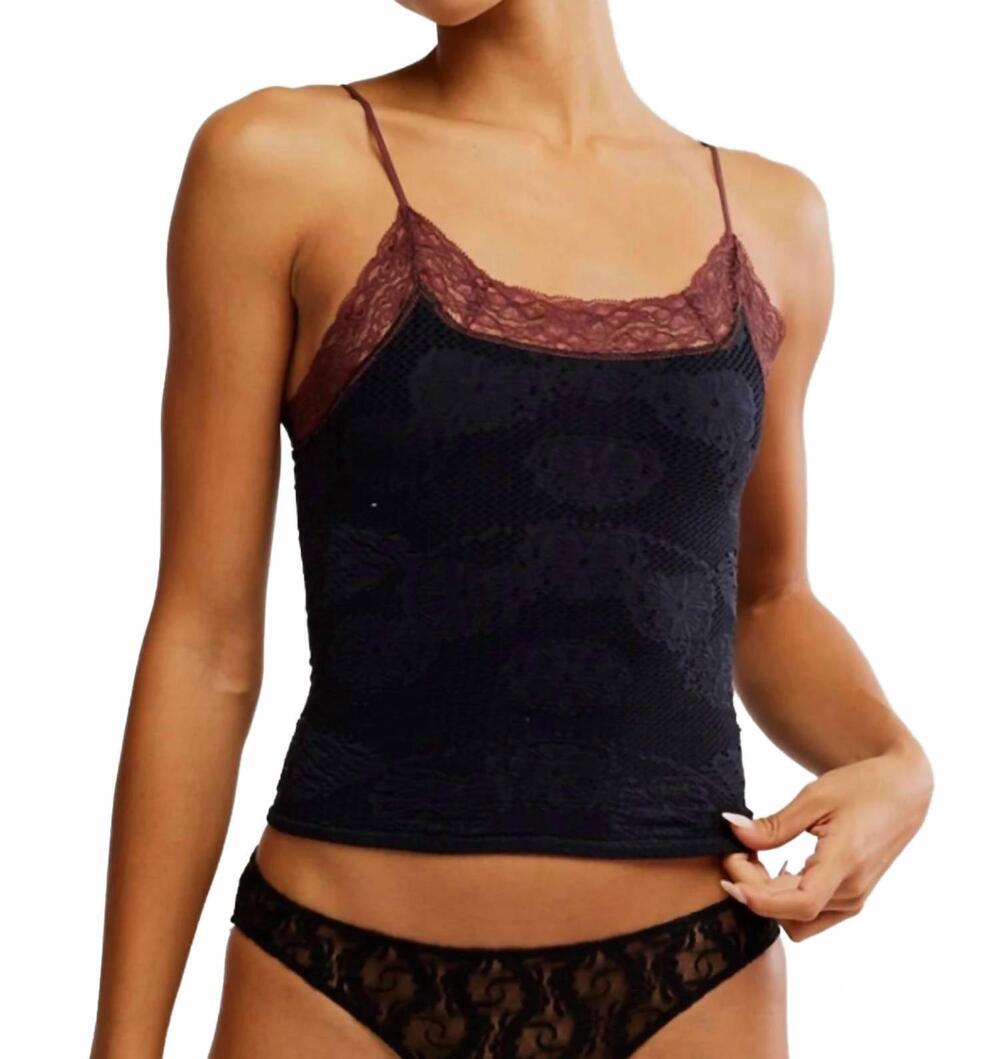 NEW FREE PEOPLE women's jules seamless camisole in dark pointelle